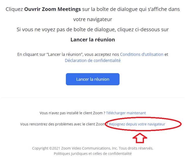 Ecran de connexion ZOOM