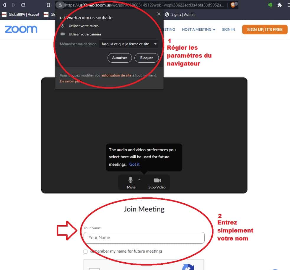 ZOOM parametrage du navigateur